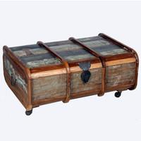 Vintage Painted Teak Trunk On Wheels