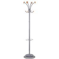 VIENA 8 HOOK COAT & UMBRELLA STAND - SILVER/WOOD