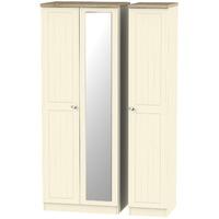 Vienna Tall Triple Mirrored Wardrobe Cream Ash