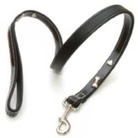 Vital Pet Products Collars and Leads Black Bones 20mm 100cm Leather Lead