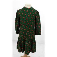 Vintage Handmade Size: 2 - 3 Years Green With Small Rose Pink Flówers Printed Dress