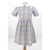 Vintage Unbranded Size: 5-6 Years Blue and Pink Checked Peter Pan Collar Dress