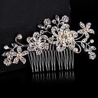 Vintage Wedding Bride Flower Austria Rhinestone Pearl Flower Silver Combs Hair Accessories