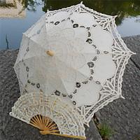 Vintage Handmade Battenburg Embroidery Wedding Umbrella Princess Parasols One Set (Bridal Parasol Hand Fan)