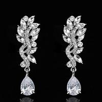 Vintage Women\'s Earrings Zircon Diamond Silver Earring For Wedding Bridal