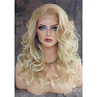 vintage blonde long loose wave wigs heat resistant lace front syntheti ...