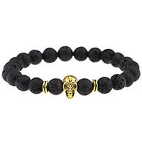 Vintage Fashion Accessories Lava Stone Black Agate Beads Skull Charm Bracelets Men Women Jewelry