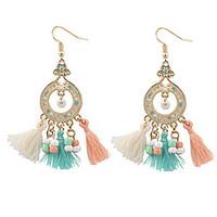 vintage bohemian round beads drop earrings colorful beads tassel dangl ...