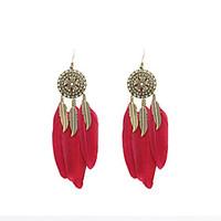 Vintage Women Enamel Feather Drop Earrings