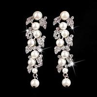 Vintage Party Wedding Princess Birde Crown Rhinestone Crystal Pearl Long Silver Earring