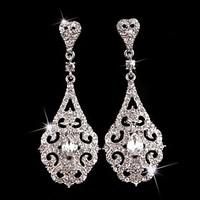 Vintage Party 1930\'s Wedding Princess Birde Crown Rhinestone Crystal Long Silver Earring