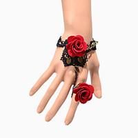 Vintage Double Red Rose Bracelet With Ring