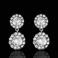 Vintage Women\'s Earrings Zircon Diamond Silver Earring For Wedding Bridal