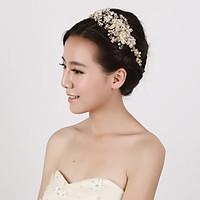 Vintage Charming Design Wedding Bride Handmake Headband Necklace Cown Pearls Hair Accessior Flower Gold