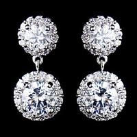 Vintage Women\'s Round Zircon Earrings Diamond Silver Earring For Wedding Bridal