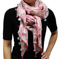 Vintage Rose Butterflies Cotton Tassel Scarf, Pink