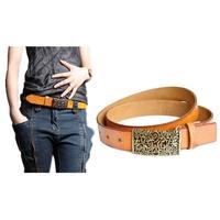 Vintage Women Leather Belt Hollow Out Buckle Flower Print Emboss Waist Strap Waistband Khaki