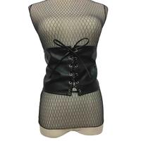 Vintage Women Leather Corset Lace Up Bandage Waist Belt Strap Shape-Making Midriff-Cinchers Wide Waistband Black