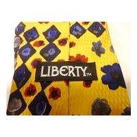 vintage liberty graphic yellow and navy floral printed designer silk t ...