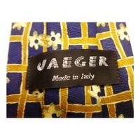 Vintage Jaeger Luxury Gold and Blue Dasiy Floral and Check Design Silk Tie