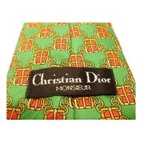 Vintage Christian Dior Monsieur Green Red and Gold Equestrian Chain Print Luxury Designer Silk Tie
