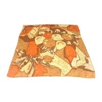 Vintage Unbranded Autumn Hue Lightweight Abstract Print Silk Scarf with Rolled Edges