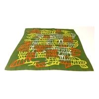 Vintage Unbranded Silk Scarf featuring abstract print with a citrus green background with Rolled Edges