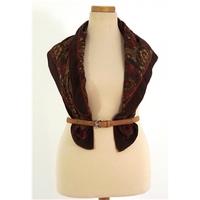 Vintage 1970s Large Chocolate Brown and Orange Paisley Print Scarf With Rolled Edges