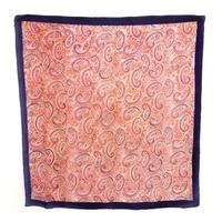 Vintage Pink Tonal Paisley Print Silk Scarf With Blue Border And Rolled Edges