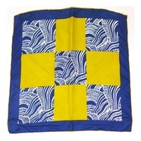 Vintage Yellow, White And Blue Abstract Patterned Silk Scarf With Rolled Edges