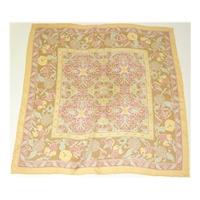 Vintage Camel Cream Silk Scarf With Multi-Coloured Floral Pattern And Rolled Edges