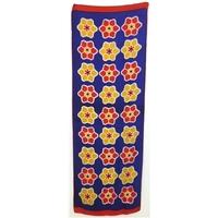 Vintage 1960\'s Style Blue Silk Scarf With Red And Yellow Flower Repeat And Rolled Edges