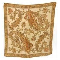 Vintage Tonal Brown Scarf With Paisley Style Pattern And Machined Edges