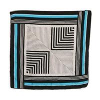 Vintage Geometric Tonal Blue, Black And White Silk Square Scarf With Rolled Edges