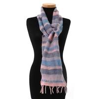 Vintage Handspun Mohair And Wool Scarf With Charcoal Blue, Lillac And Ballerina Pink Shades