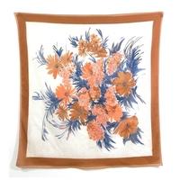 Vintage Caramel Brown, Off White And Aegean Blue Floral Silk Scarf