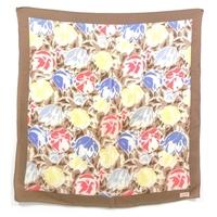 Viyella Multi-Coloured Watercolour Floral Silk Scarf With Hazelnut Border And Rolled Edges