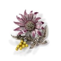 vintage amethyst purple flower brooch with bumblebee yellow berries