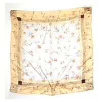 Vintage Blonde Floral Thin Silk Scarf With Rolled Edges
