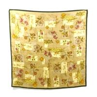 vintage earthy toned equestrian floral inscription print silk scarf