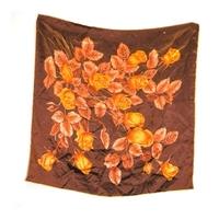 Vintage Mocha Brown Glowing Rose Print Silk Scarf