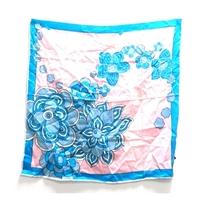 Vintage Cerulean Blue And Ballerina Pink Graphic Flower Print Acetate Scarf