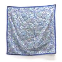 Vintage Navy Blue Boarded Multi-Tonal Floral Decorative Silk Scarf