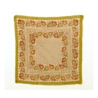 Vintage Silk Tonal Orange and Green Abstract Floral Print Square Scarf