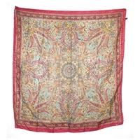 Vintage Multi-Coloured Paisley And Floral Mix Silk Scarf With Wine Red Boarder