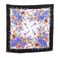 Vintage Multi-Coloured Floral Lightweight Silk Scarf With Black Boarder And Rolled Edges