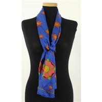Vintage Cobalt Blue Silk Scarf With Abstract Floral Print