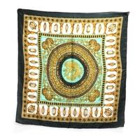 Vintage Deep Forest Green Boarded Light Teal Square Centred And Rich Gold Detailed Silk Scarf With Rolled Edges