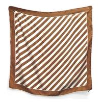Vintage Coffee Brown And White Diagonal Striped Silk Scarf With Rolled Edges