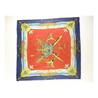 Vintage Multi-Coloured Crowned Royal Rope Detailed Silk Scarf With Rolled Edges